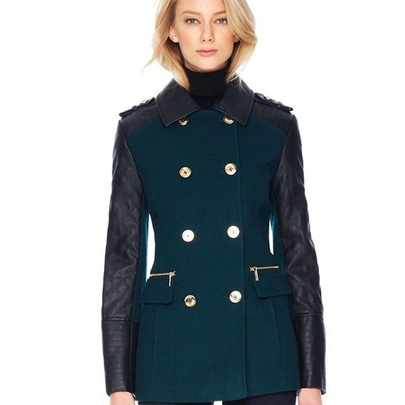 Cappotto Michael Kors misto lana doppiopetto misto media pea verde taglia XS
