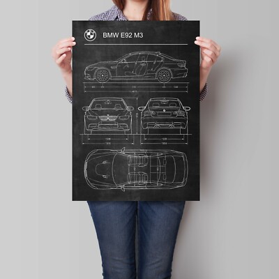 BMW E92 M3 Poster Auto Vintage Bauplan Kunst