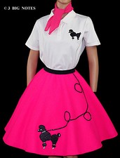 NEW 6 PC NEON PINK 50's POODLE SKIRT OUTFIT ADULT SiZe Large WAIST 35"-43" L25"