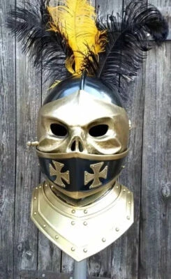 Medieval Demonic Helmet Brass Plating Movable Visor Armor Larp Cosplay Helmet - image 1 of 4