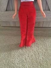 Barbie Doll Pants Solid Bright Red Color Thick Corduroy Bell Bottoms Handmade