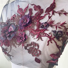 Sale Beaded Skirts Bridal Dress Lace Motif Pearls Costume Clothing Applique 1PC