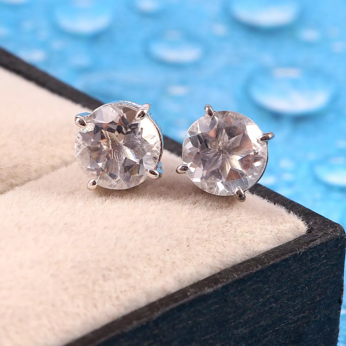 Natural Rock Crystal Clear Quartz Stud Earrings Tiny Dainty 925