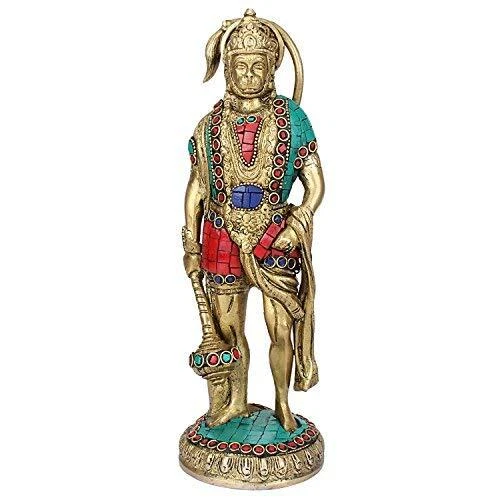 Brass Lord Hanuman Bajrangbali Sankat Mochan Idol Murti for Home 10"H - Picture 1 of 5