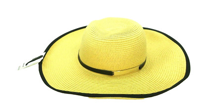 Calvin Klein Womens UPF 40+ Floppy Sun Straw Hat  w/band & Logo Natural  NEW!!
