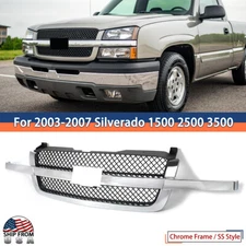 For 2003-07 Chevrolet Silverado 1500 2500 3500 Grille Chrome Shell w/ Black Mesh