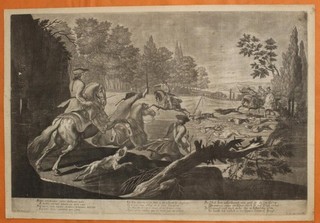 HARE HUNTING 1731 RIDINGER LARGE UNUSUAL ANTIQUE COPPER ENGRAVED HUNTING PRINT