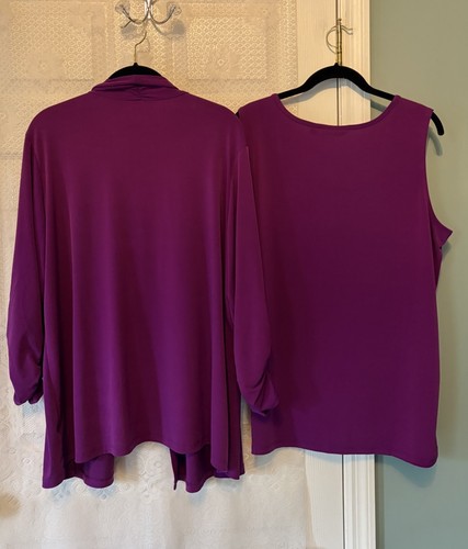 Conjunto sin mangas cárdigan delantero abierto tejido líquido Susan Graver para mujer talla 1X púrpura - Imagen 2 de 7