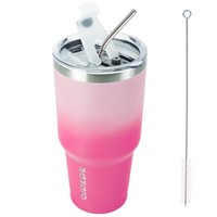 Bjpkpk 900 Ml Edelstahl-Becher Mit Deckel Und Strohhalm, Doppelwandig