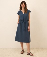 Pact Women's Coastal Double Gauze Tie Waist Midi Dress XX-Small French Navy