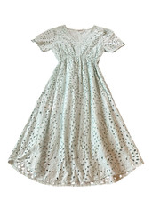 Cottagecore Valentina Naldi Sz M Eyelet V-Neck Short Sleeve Lined Italy Lt Blue