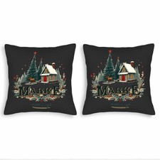 Cozy Winter Scene Throw Pillow Covers 18x18in Set of 2 - Festive Reindeer