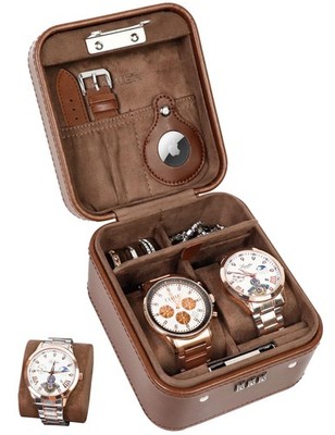 KAMIER Watch Travel Case with Combination Lock - 2 Storage and Brown 