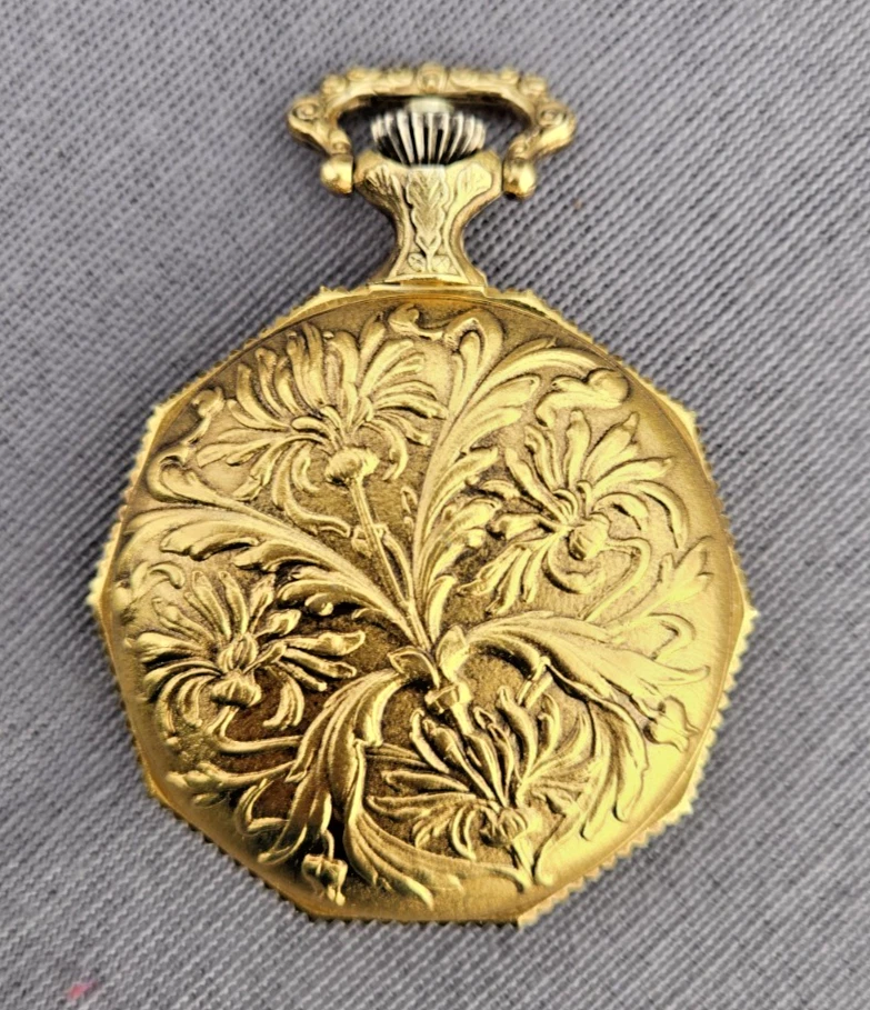 Majestime skeleton pocket watch gold tone working, car motif, engraved inside... - Image 3 of 4