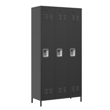 3-Tier 72 In. H Metal Heavy-Duty Storage Cabinet Locker in Black with Key, 3-Doo