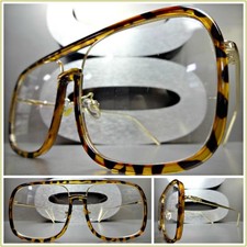 OVERSIZED VINTAGE RETRO Style Clear Lens EYE GLASSES Large Tortoise  Gold Frame