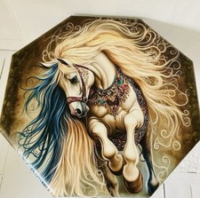 Upcycled Table Top Wall Art Decoupaged HandPainted Gypsy Horse Art Furniture Art