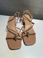 A New Day Women  s Strappy Block Heel Sandals   Size 8   Nude/Beige