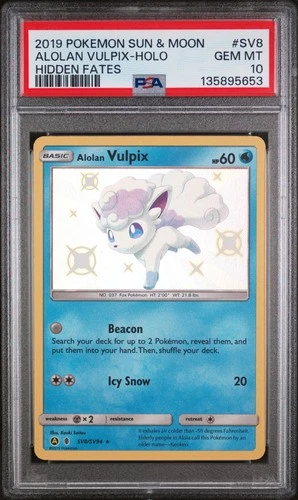 2019 POKEMON SUN & MOON HIDDEN FATES #SV8 ALOLAN VULPIX-HOLO PSA 10
