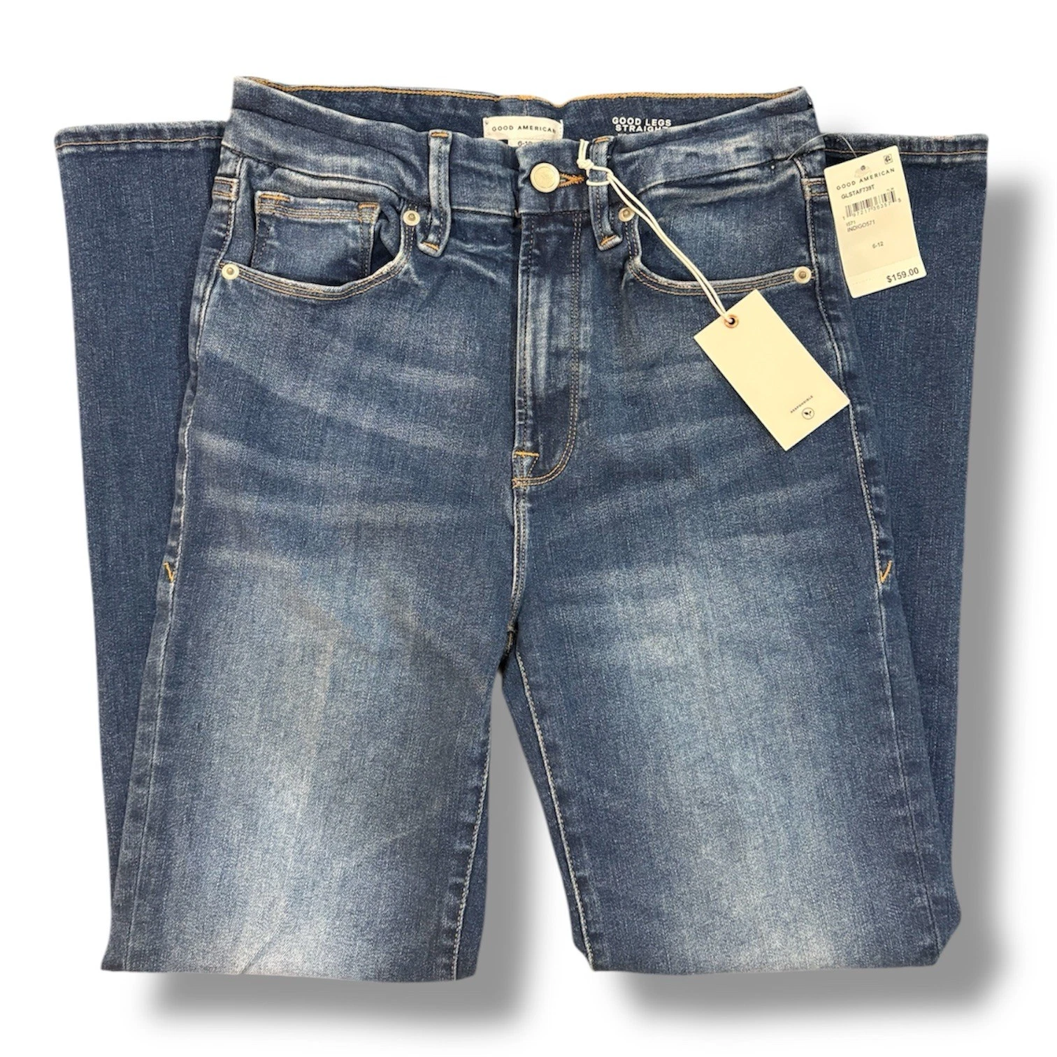 Good American Women’s Blue Straight Denim Jeans Stretch Button Size 6-12
