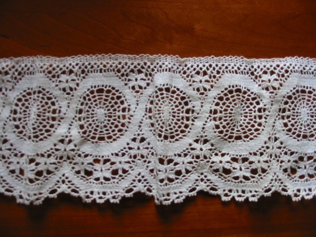 Vtg. White Cotton Embroidery/Crochet Lace Trim 42" by  4"  wide  50 years old