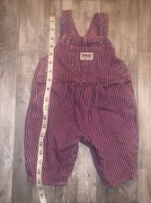 Vintage Osh Kosh Denim Baby Bib Overalls Pink Blue Stripe 3/6/9 Months