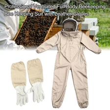 XL Full Body Ventilated Beekeeping Suit Veil Hood Gloves Protective Bee Jacket