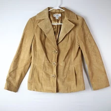 PRESTON& YORK Vtg Women 100% Suede Jacket Blazer XS Lined Button Down Tan Beige