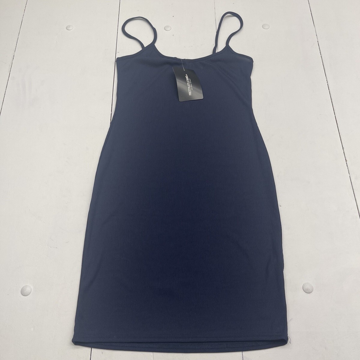 pretty little thing navy blue dress Pretty Little Thing Navy Ribbed Plunge Midi Dress Women's Size 8