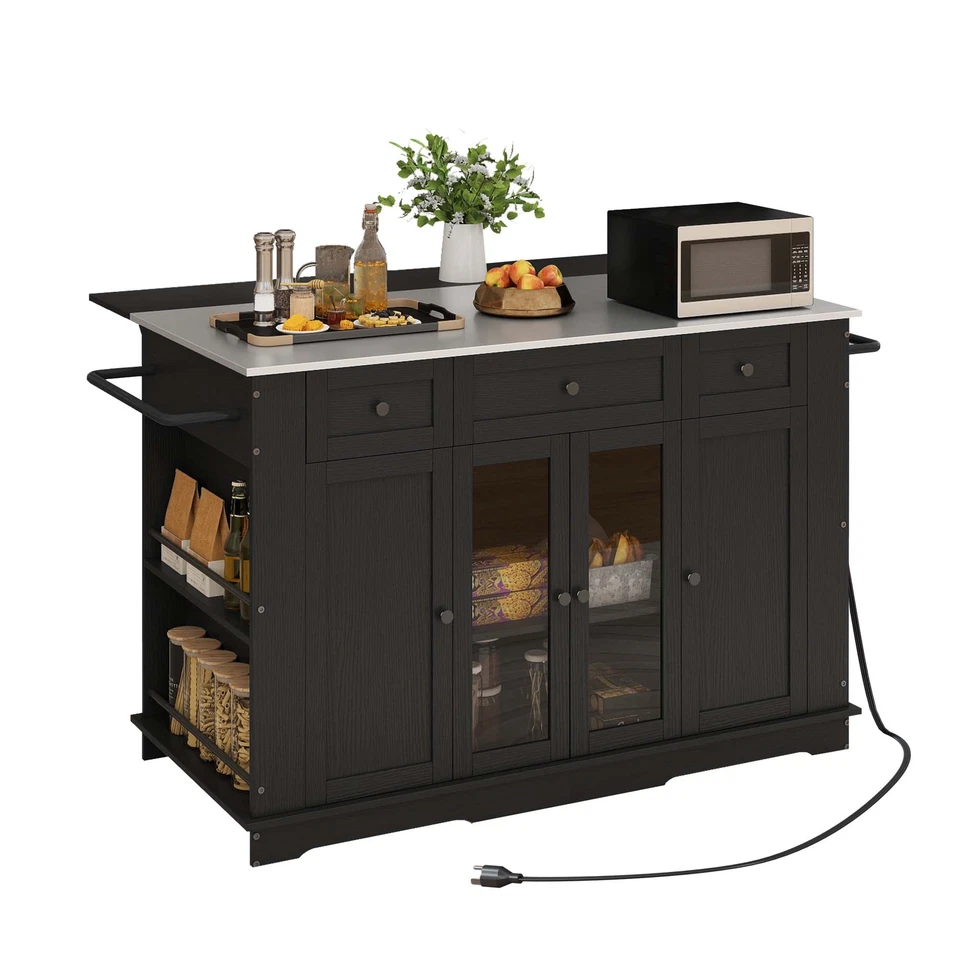 Kitchen Island Large Rolling Mobile Islands w/ Storage Drawer Cabinet on Wheels - Image 2 of 4