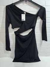 NEW! - h&m divided Little Black Strappy Cut Out Bodycon Long Sleeve Dress Size M