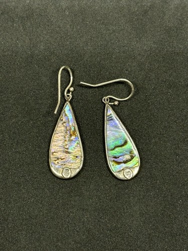 Orecchini vintage argento 925 viola e blu abalone a goccia firmati ATI 1,7" 3,6g - Foto 21 di 23