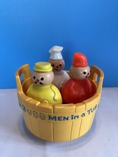 Vintage  142 Fisher Price 3 Men in a Tub Toy with Bell in Bottom of Tub