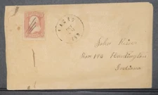 FARGO INDIANA DPO #65 1860s Manuscript Postal Cover to HUNTINGTON IN Keiser 