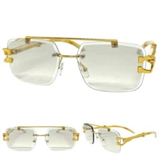 CLASSY Elegant Retro Hip Hop Rapper Clear Lens Slight Tint SUNGLASSES Gold Frame