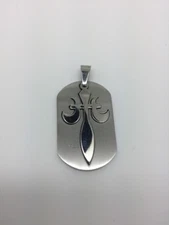 Stainless Steel Fleur De Lis Silver Dog Tag With Ball Chain Necklace