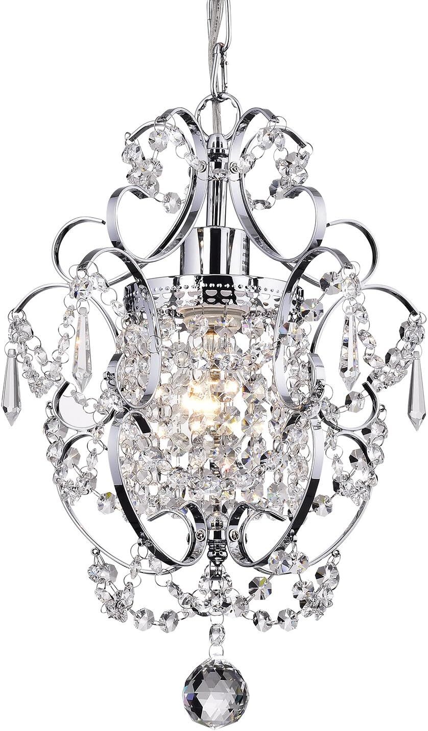 Mini Chandelier Chrome Crystal 1 Light Modern Elegant Glam Ceiling Light Fixture