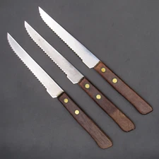 Hanford Forge Steak Knives, Three (3),  Stainless, Wood Handle, 7 3/4" l, Japan