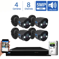 8CH NVR 4 X 5MP Two Way Audio Full-time Color PoE IP Security Camera System 2TB