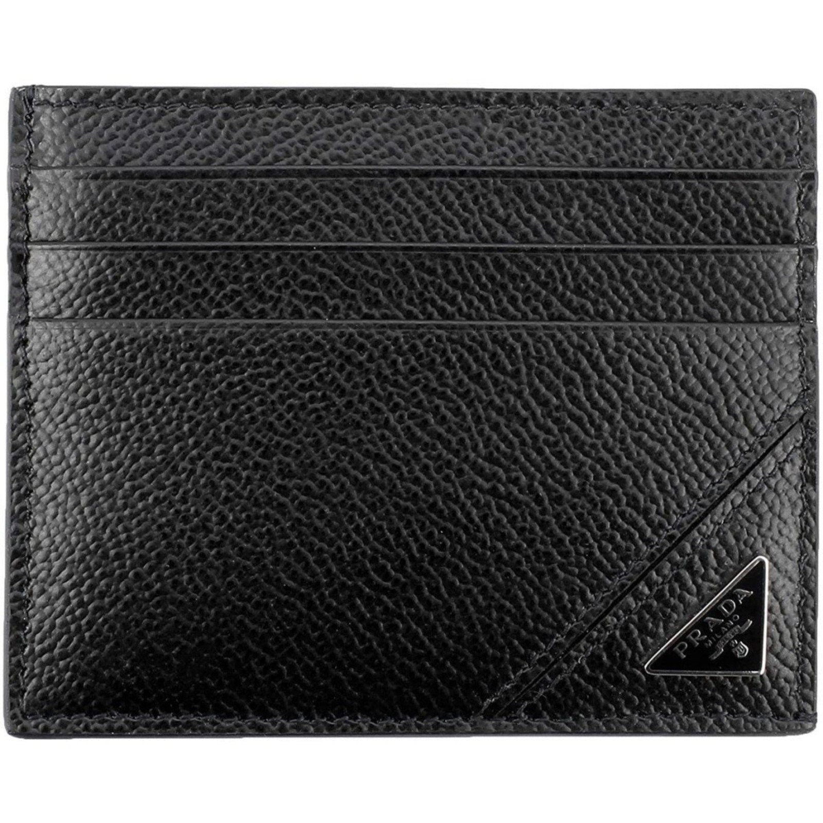 Prada Nero Black Vitello Leather Card Holder with Triangle Logo NWT