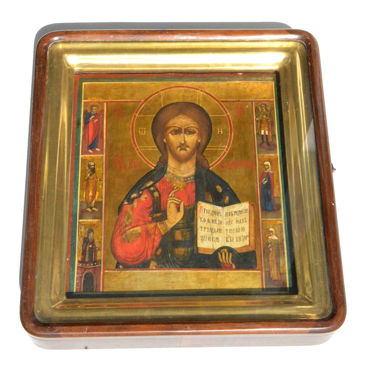 ✓19c RUSSIAN IMPERIAL CHRIST ICON JESUS GOLD GOD MOTHER CROSS EGG