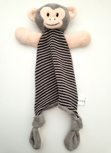 Lily & George Monkey Security Blanket Plush Toy Grey Black Striped Knit Velour - Picture 3 of 7