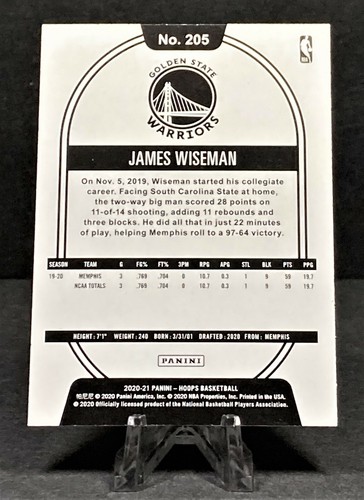 🏀2020-21 Panini Hoops JAMES WISEMAN RC #205 🔥Hyper Blue🔥 Parallel SP Rookie🏀 - Picture 2 of 3
