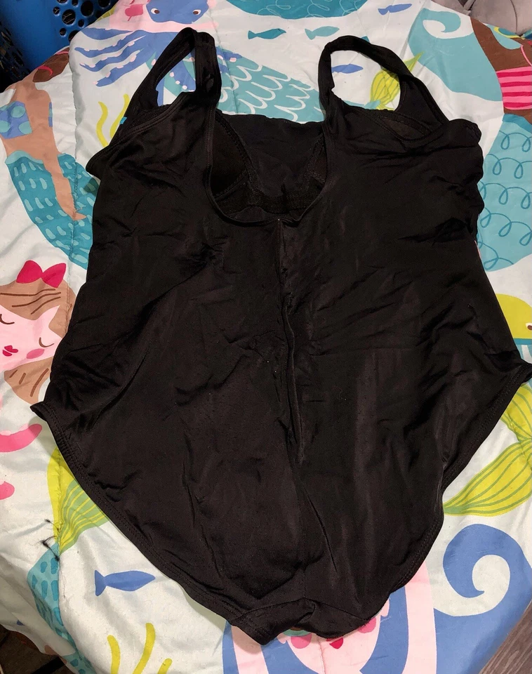 Traje de baño de una pieza Croft & Barrow negro a rayas con cuchara trasera talla 16 Foto 4 de 4