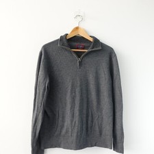 UNTUCKit Sweater Mens Large Gray Wool Quarter Zip Merino Classic Pullover Jumper