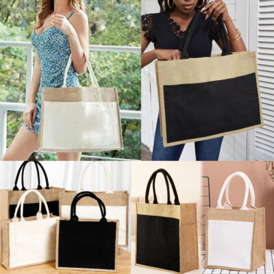 Einfarbige Canvas Jute Tragetaschen Schultertaschen, wiederverwendbare Einkaufstaschen, Geschenktasche