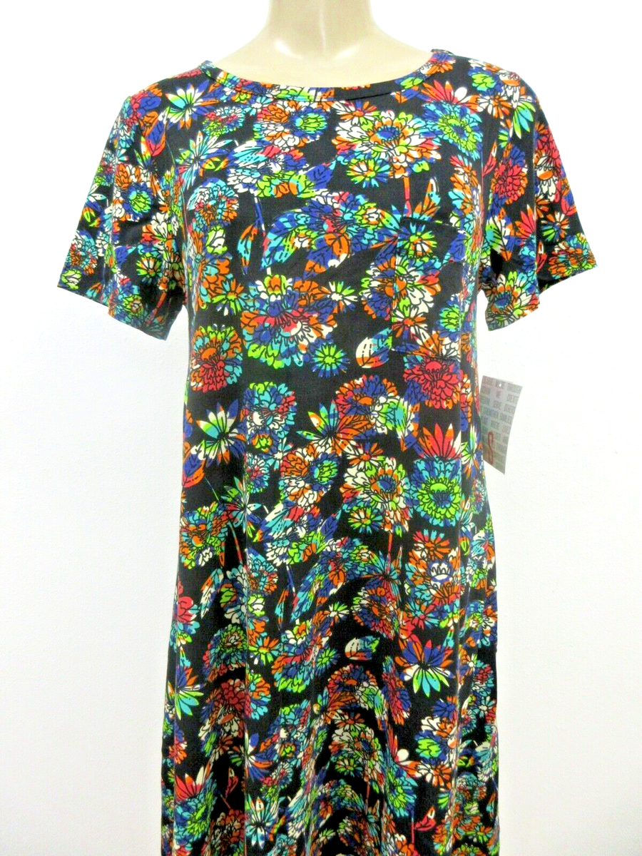 LuLaRoe Floral Stretch Dress Size S Multicolor Short Sleeve Midi