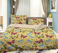 3D Butterfly Floral Pattern Yellow Quilt Cover Set Duvet Cover Bedding