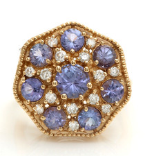 1.20 Carat Natural Tanzanite and Diamonds in 14K Solid Yellow Gold Ring