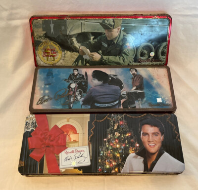 Lot 3 Elvis Collector Tin Christmas Empty E.P.E. Official Russell Stover Candies